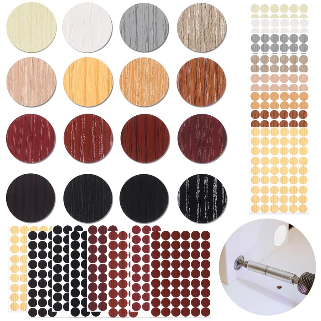 HASTHIP 864 Pieces Screw Covers Wood Stickers for Furniture, 0.83 Inch Screw Hole Stickers, Waterproof PVC Cover Caps Adhesive Wood Grain Stickers for Screw Holes Wall Cabinets Bookcase Desk HASTHIP 864 Pieces Screw Covers Wood Stickers for Furniture, 0.83 Inch Screw Hole Stickers, Waterproof PVC Cover Caps Adhesive Wood Grain Stickers for Screw Holes Wall Cabinets Bookcase Desk